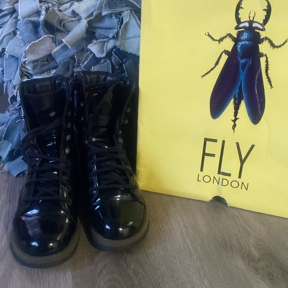Fly London patent leather boots, size 9